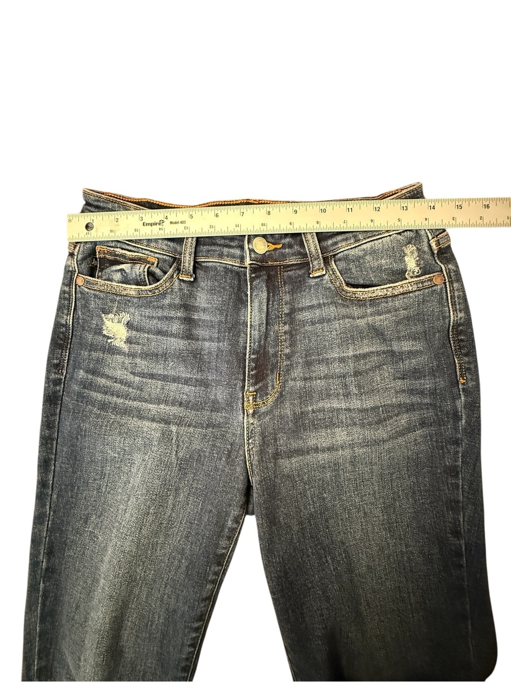 Judy Blue JB82446DK Mid Rise Destroyed Skinny Jeans Raw Hem Distressed Size 7/28 - Picture 12 of 15